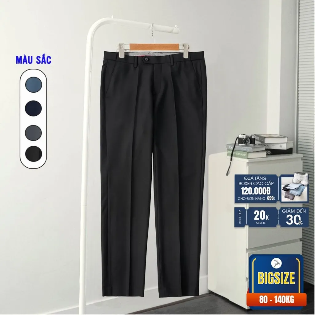 Ảnh Quần Âu Bigsize Nam 80-140KG AKYOO Cao Cấp, Chống Nhăn, Không Bai Xù - QA 22 (Combo 2 quần tiết kiệm 10%) 2