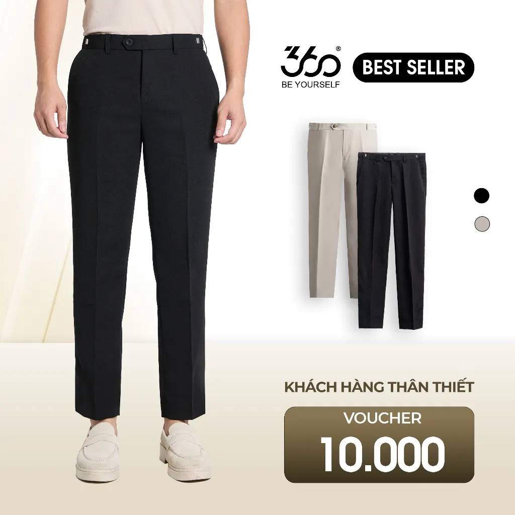 Ảnh Quần âu nam cạp trượt bụng điều chỉnh thoải mái 360 Boutique quần tây đen chất dày dặn - QACOL515 2