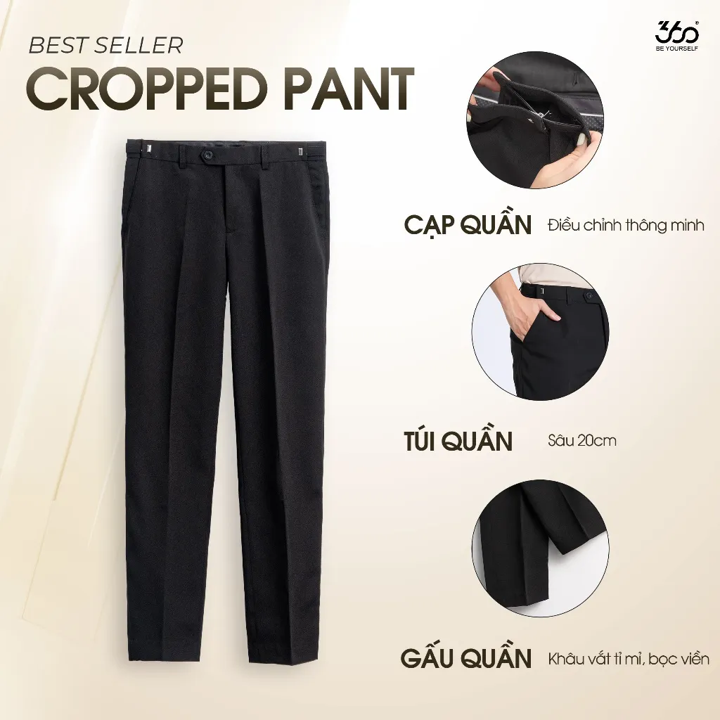 Ảnh Quần âu nam cạp trượt bụng điều chỉnh thoải mái 360 Boutique quần tây đen chất dày dặn - QACOL515 3