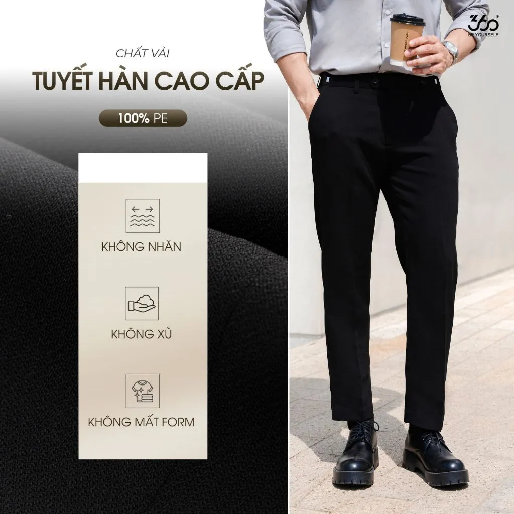 Ảnh Quần âu nam cạp trượt bụng điều chỉnh thoải mái 360 Boutique quần tây đen chất dày dặn - QACOL515 4