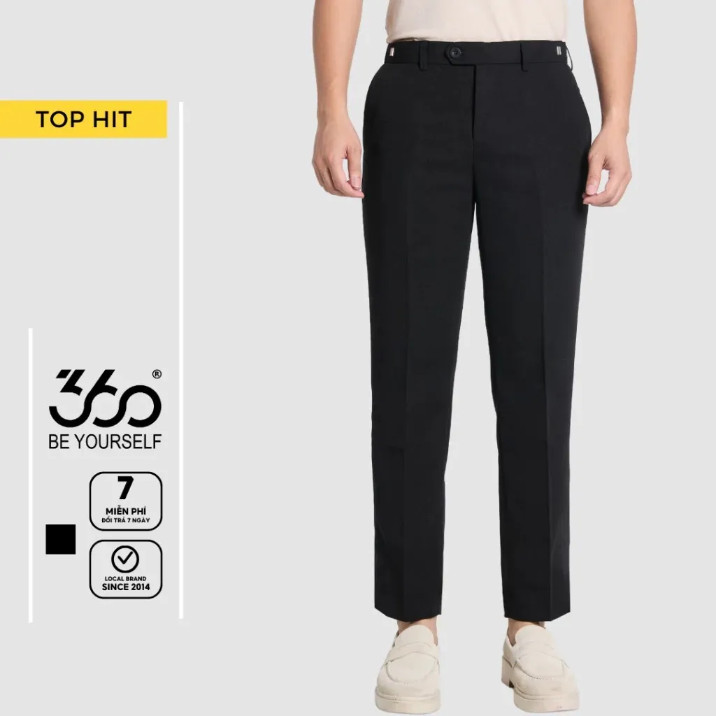 Ảnh Quần âu nam cạp trượt dáng crop trẻ trung 360 Boutique quần tây đen chất liệu dày dặn - QACOL515 1