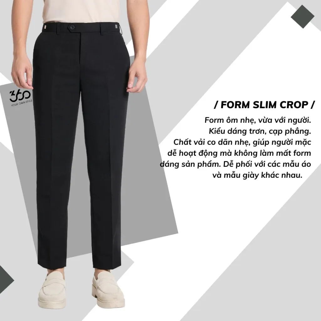 Ảnh Quần âu nam cạp trượt dáng crop trẻ trung 360 Boutique quần tây đen chất liệu dày dặn - QACOL515 3