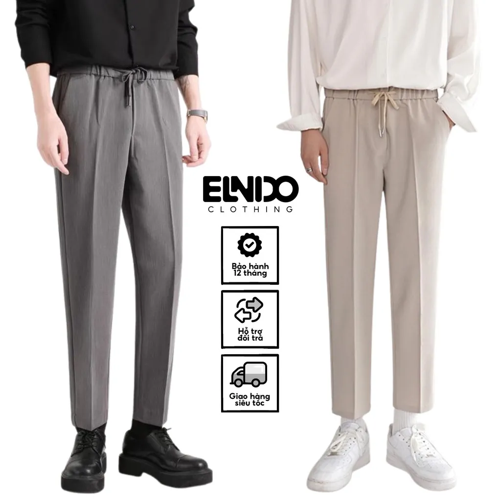 Ảnh Quần âu nam ELNIDO ống rộng cạp chun vải co giãn cao cấp không nhăn xù dáng baggy Hàn Quốc EDQA-01 1