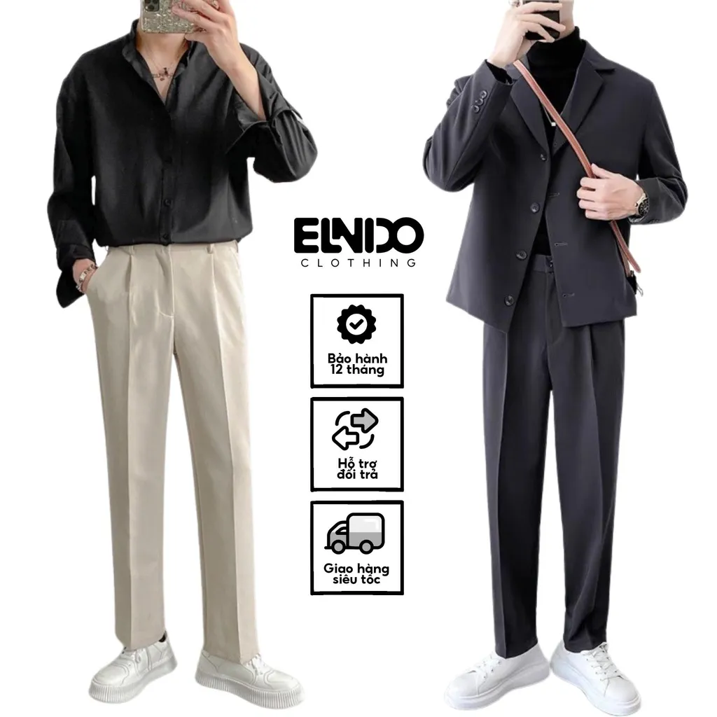 Ảnh Quần âu nam ELNIDO vải lụa hàn co giãn kiểu dáng baggy nam không nhăn không xù thời trang ED04 1