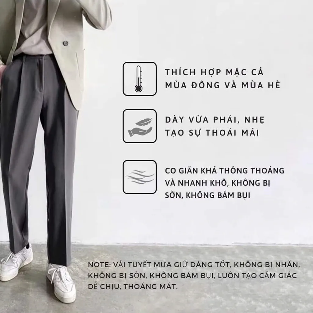 Ảnh Quần âu nam ELNIDO vải lụa hàn co giãn kiểu dáng baggy nam không nhăn không xù thời trang ED04 4