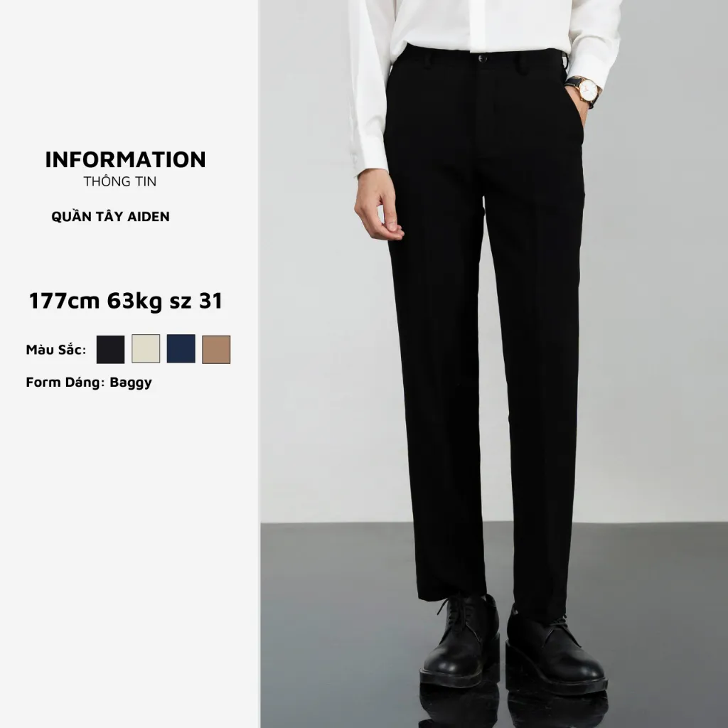 Ảnh Quần âu nam đen dáng baggy Baeton Aiden cạp cao tôn dáng, co giãn thoải mái-A01 1