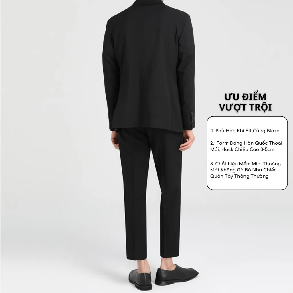 Ảnh Quần âu nam đen dáng baggy Baeton Aiden cạp cao tôn dáng, co giãn thoải mái-A01 3