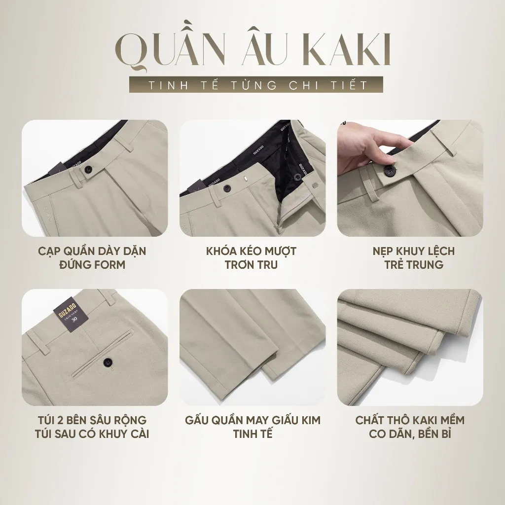 Ảnh Quần Âu Nam GUZADO Cao Cấp Vải KaKi Dày Dặn, Kiểu Dáng Slimfit Hiện Đại, Phong Cách Công Sở GTR01S 4