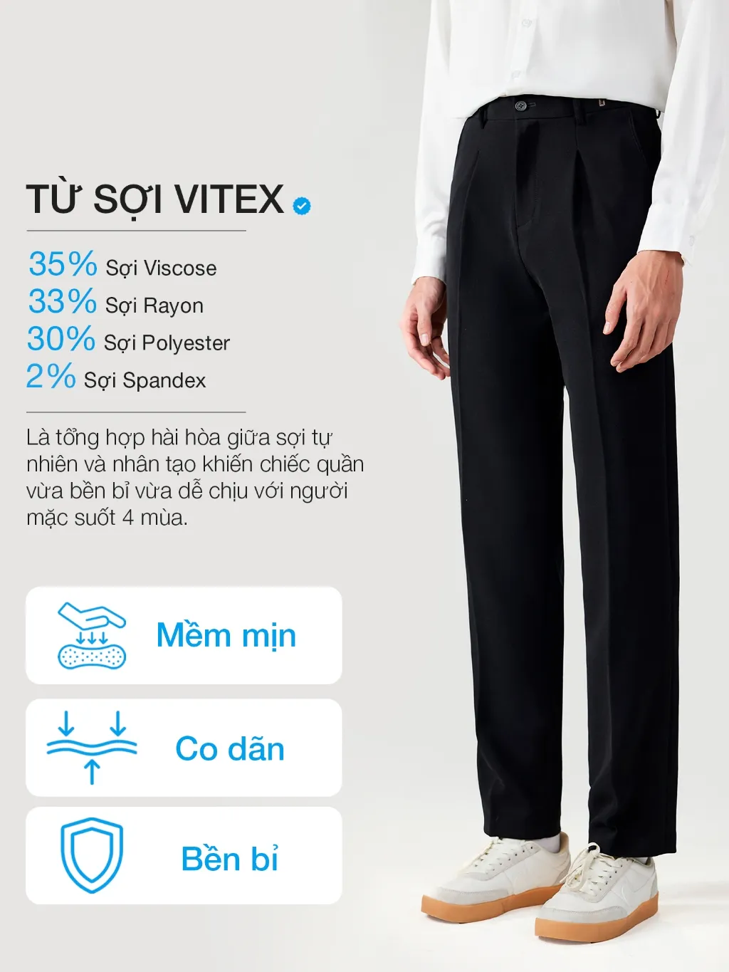 Ảnh Quần âu nam JBAGY - Smart Pants điều chỉnh cạp, vải Vitex co giãn cao cấp chống nhăn - JA0303 2