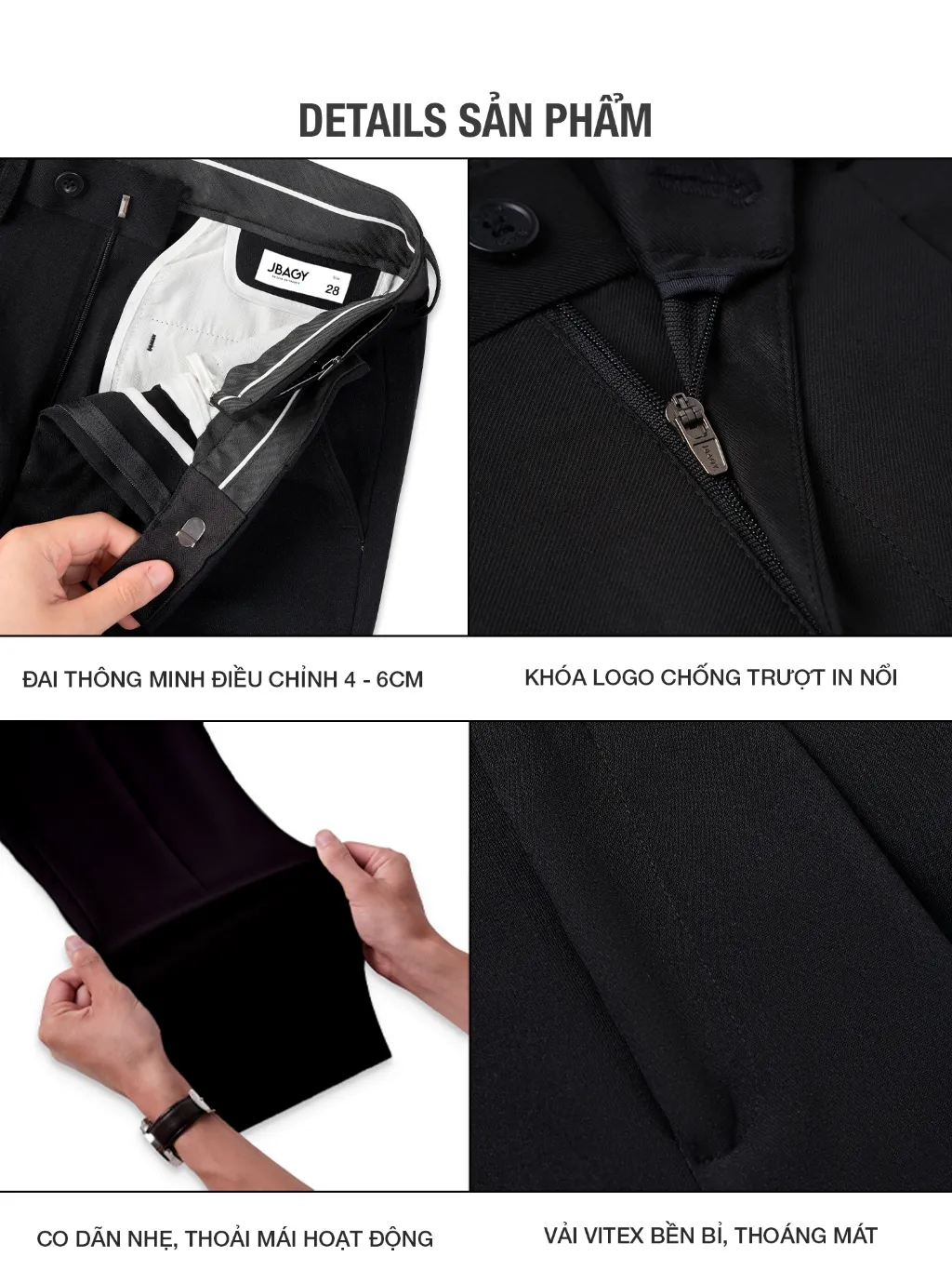 Ảnh Quần âu nam JBAGY - Smart Pants điều chỉnh cạp, vải Vitex co giãn cao cấp chống nhăn - JA0303 3