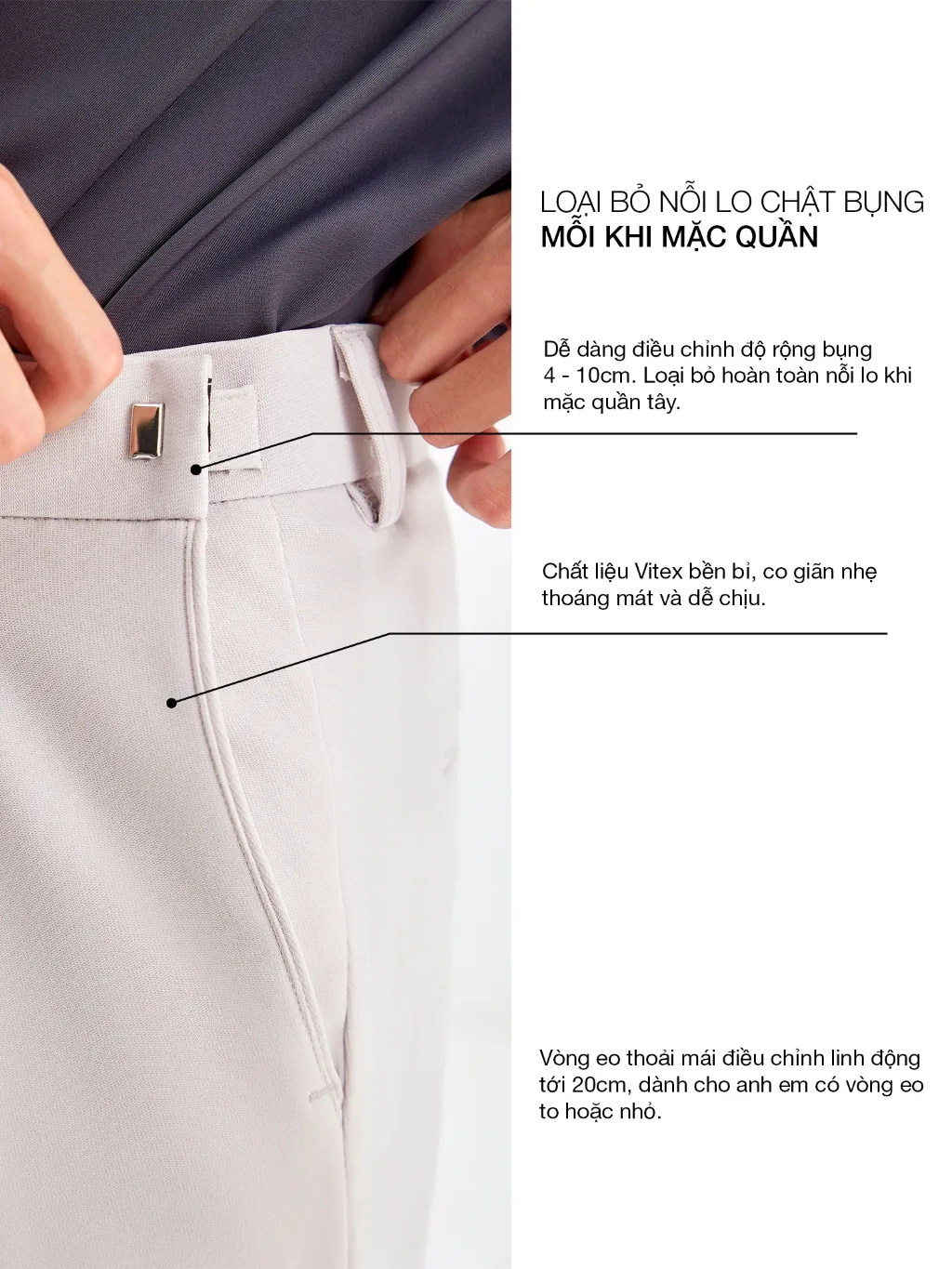 Ảnh Quần âu nam JBAGY - Smart Pants điều chỉnh cạp, vải Vitex co giãn cao cấp chống nhăn - JA0303 4