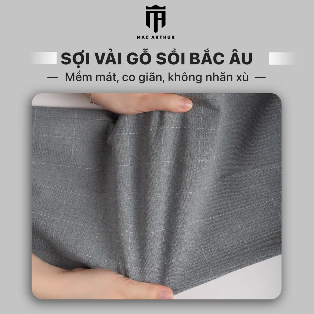 Ảnh Quần âu nam kẻ vuông  MAC ARTHUR chất vải Gỗ Sồi cao cấp, mềm mịn, mát lạnh, chống nhăn, co giãn 4