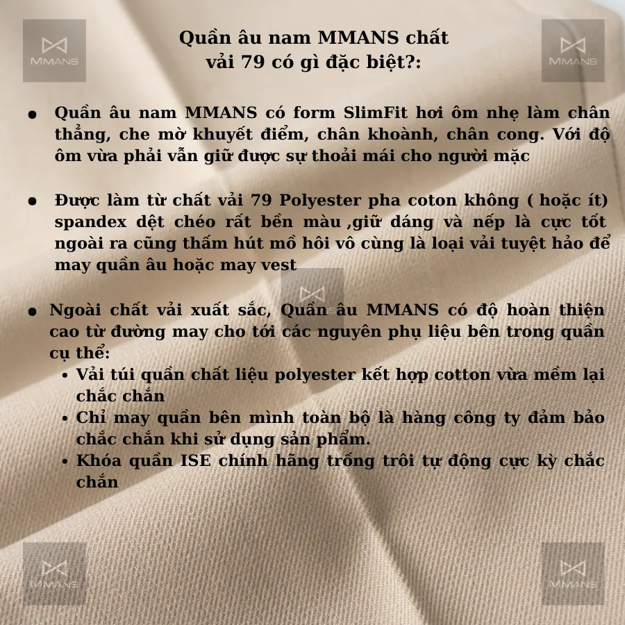 Ảnh Quần âu nam MMANS chất vải 79 cao cấp ống côn co giãn nhẹ dáng ôm body 3