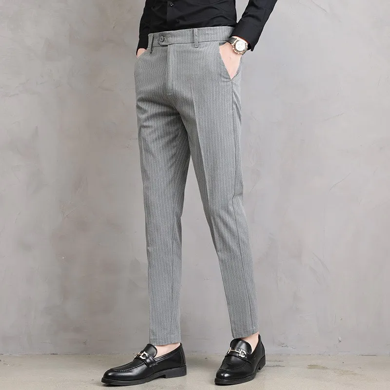 Ảnh Quần âu nam MMANS kẻ sọc chất vải rayon cao cấp ống côn co giãn nhẹ dáng ôm body 4