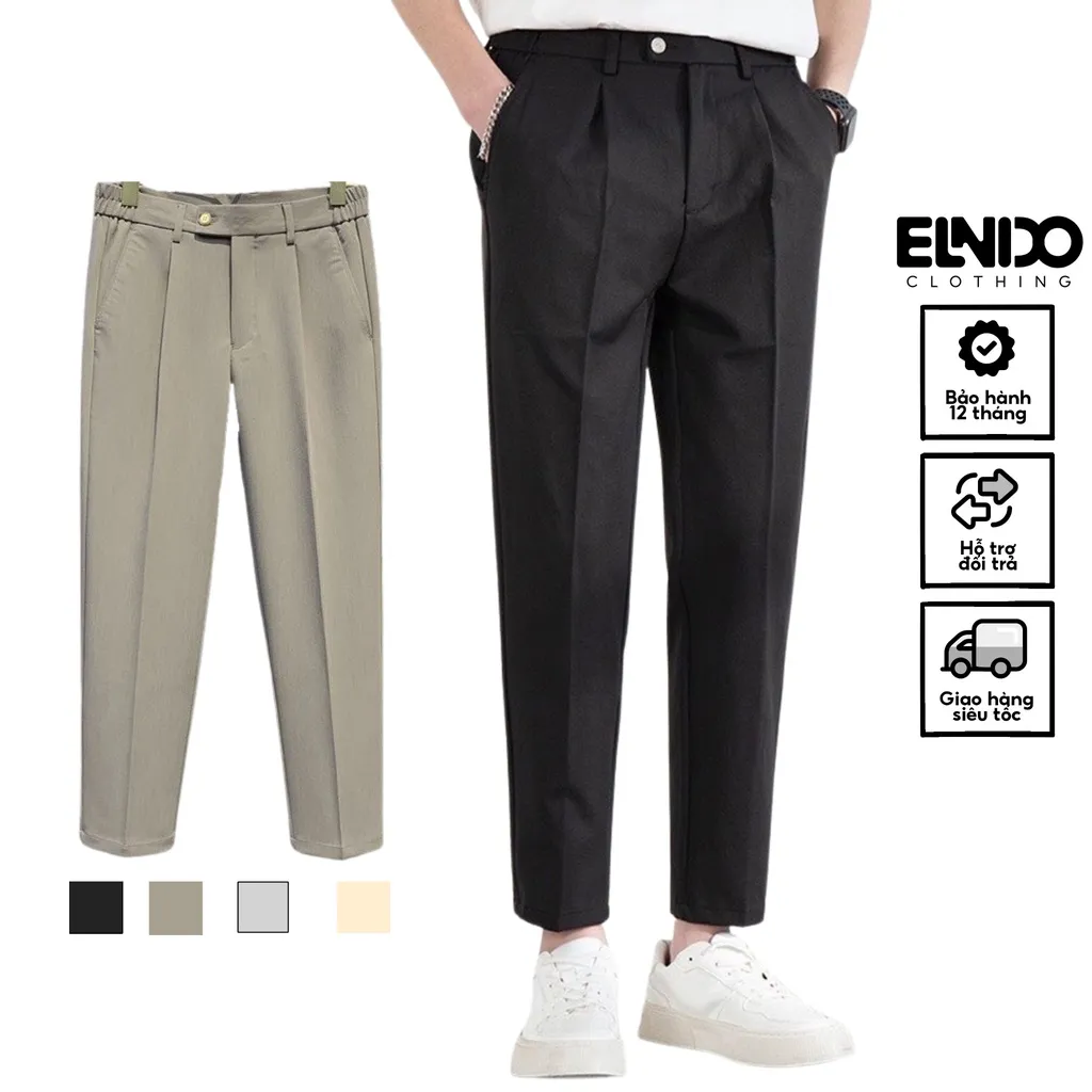 Ảnh Quần âu nam ống xuông cạp chun co giãn ELNIDO kiểu dáng hàn quốc 1