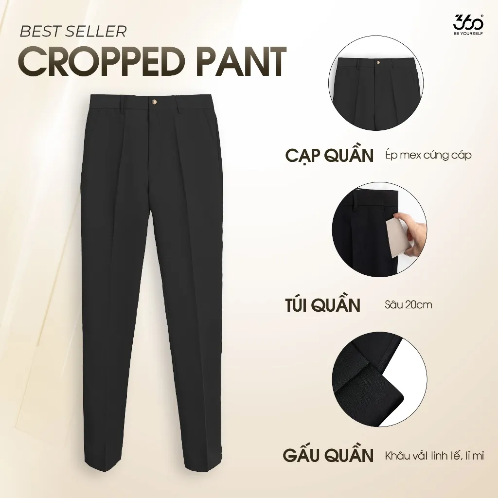 Ảnh Quần âu nam slimcrop 360Boutique quần tây vải dáng ngắn cạp ép mex 3 lớp cao cấp - QACOL420 2