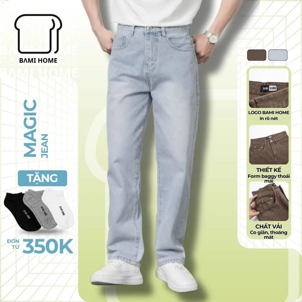 Ảnh Quần baggy jean nam RETRO BAMI HOME quần dài jean nam ống suông phong cách Hàn Quốc QJ07 1
