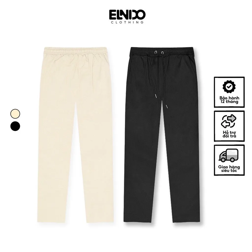 Ảnh Quần Baggy Kaki Unisex Basic nam nữ cạp chun ống rộng phong cách Hàn Quốc ELNIDO 1