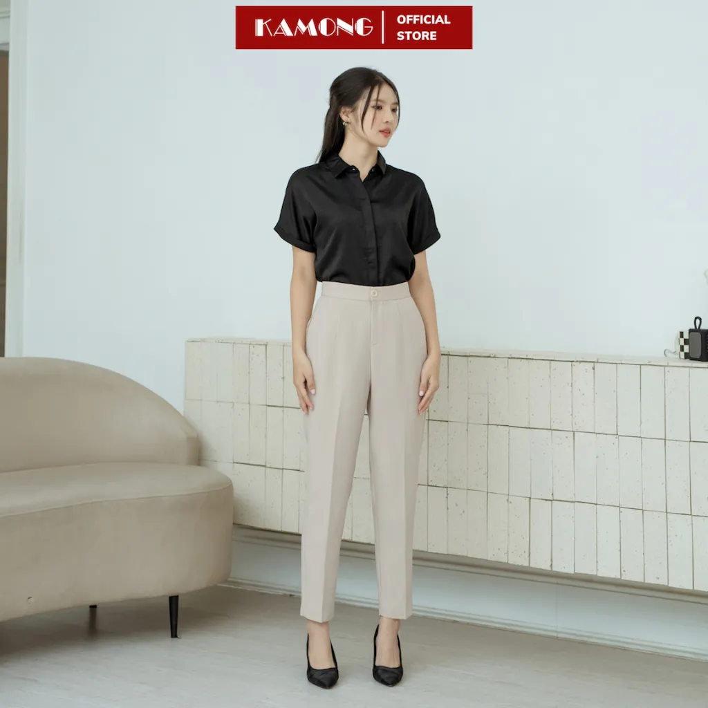Ảnh Quần baggy nữ KAMONG cạp cao kiểu dáng quần tây công sở cao cấp Q012 3