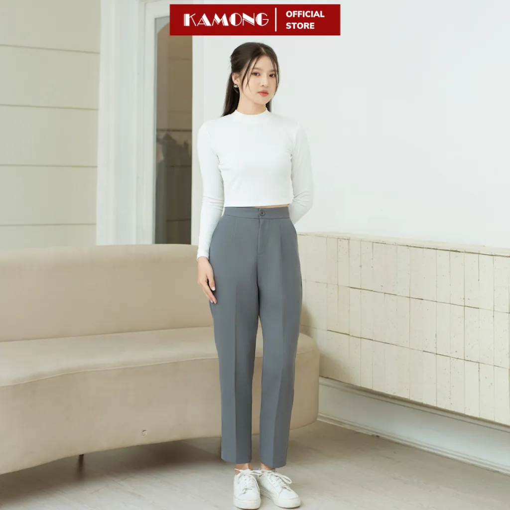 Ảnh Quần baggy nữ KAMONG cạp cao kiểu dáng quần tây công sở cao cấp Q012 4