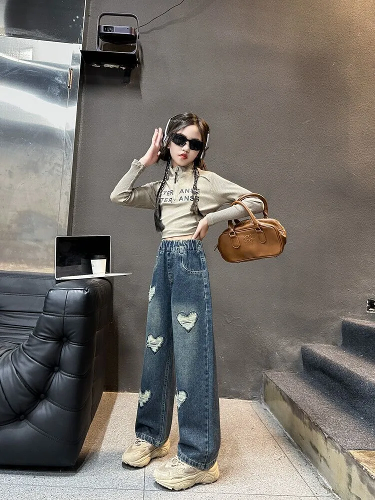 Ảnh Quần Bò Ống Suông Phong Cách Thời Trang Cho Các Bé Gái Dưới 1m7 Quần Jean Ống Rộng - Babimama - J105 4