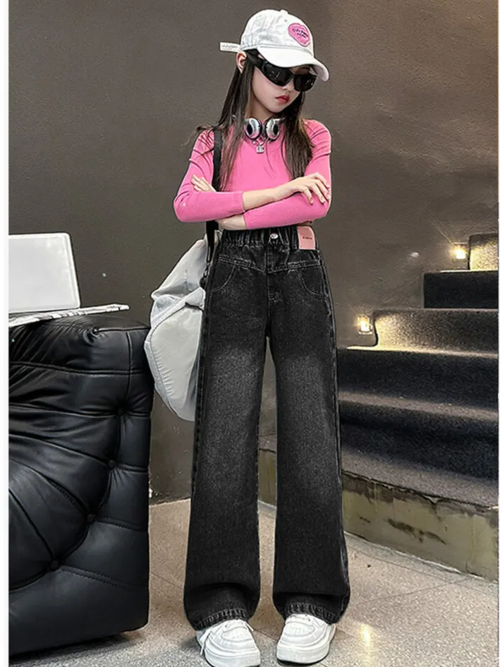 Ảnh Quần Bò Ống Suông Quần Jean Ống Rộng Thời Trang Cho Các Bé Gái Cao Dưới 1m7  - Babimama - J104 1