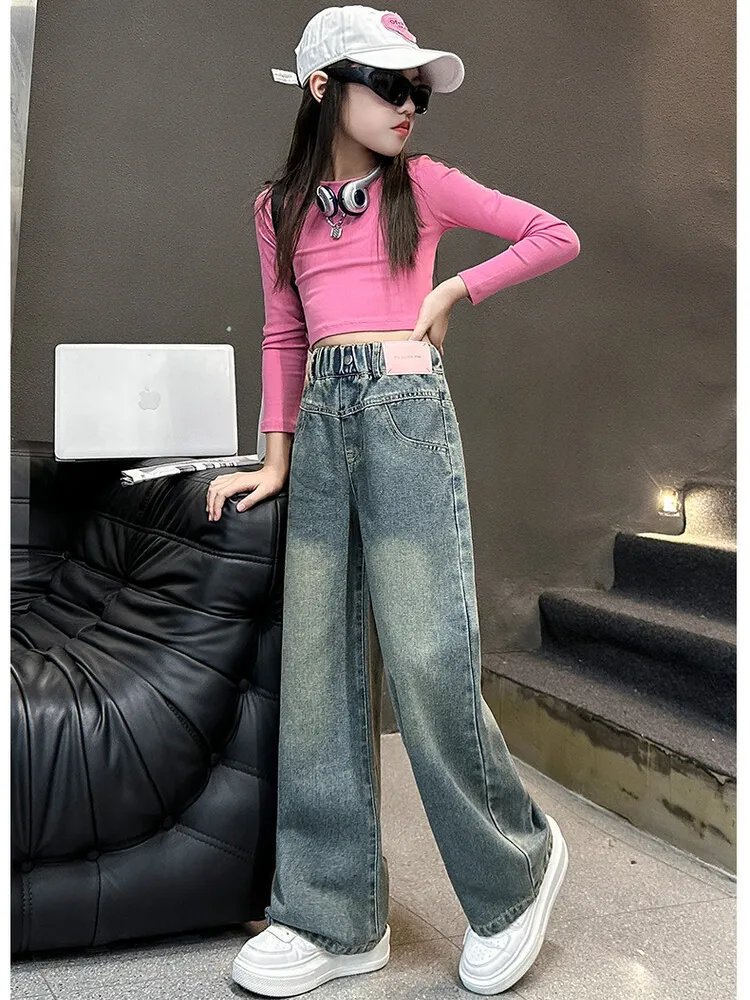 Ảnh Quần Bò Ống Suông Quần Jean Ống Rộng Thời Trang Cho Các Bé Gái Cao Dưới 1m7  - Babimama - J104 3