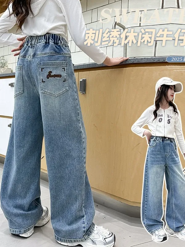 Ảnh Quần Bò Ống Suông Quần Jean Ống Rộng Thời Trang Cho Các Bé Gái Cao Dưới 1m7  - Babimama - J108 1