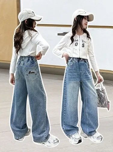 Ảnh Quần Bò Ống Suông Quần Jean Ống Rộng Thời Trang Cho Các Bé Gái Cao Dưới 1m7  - Babimama - J108 2
