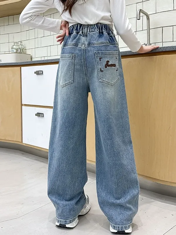 Ảnh Quần Bò Ống Suông Quần Jean Ống Rộng Thời Trang Cho Các Bé Gái Cao Dưới 1m7  - Babimama - J108 3