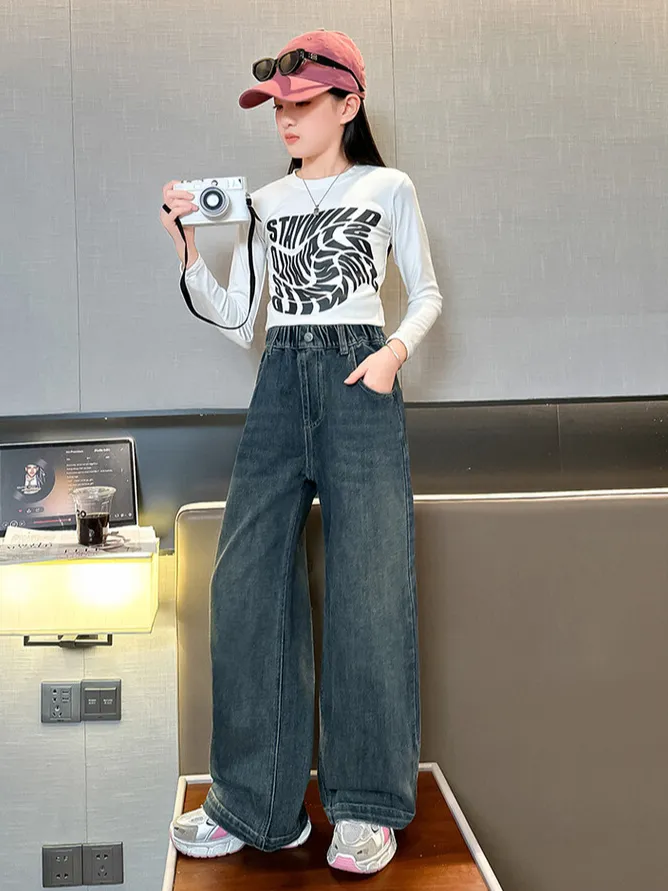 Ảnh Quần Bò Ống Suông Quần Jean Ống Rộng Thời Trang Cho Các Bé Gái Cao Dưới 1m7  - Babimama - J103 1