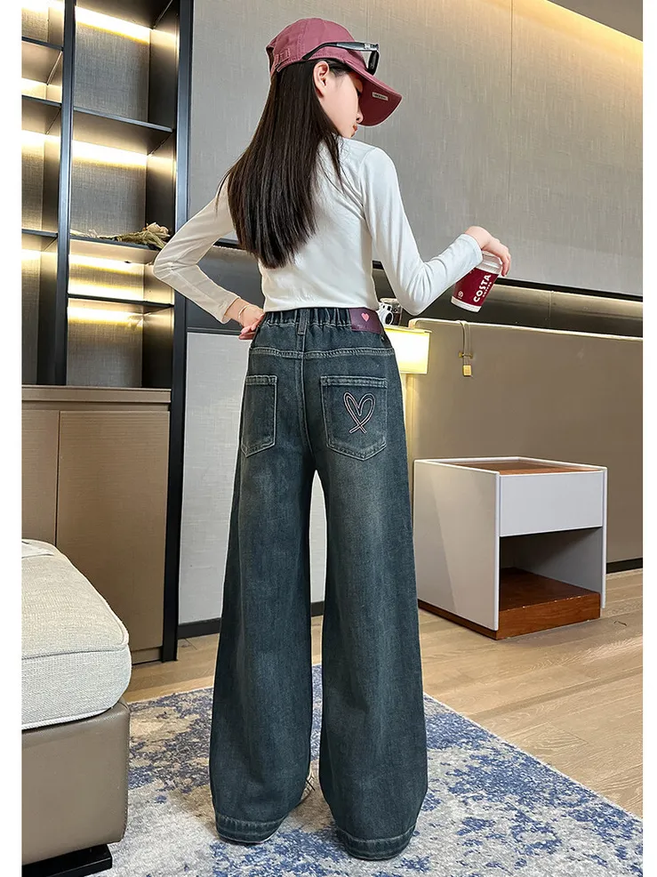 Ảnh Quần Bò Ống Suông Quần Jean Ống Rộng Thời Trang Cho Các Bé Gái Cao Dưới 1m7  - Babimama - J103 2