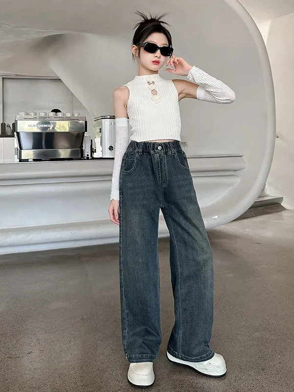 Ảnh Quần Bò Ống Suông Quần Jean Ống Rộng Thời Trang Cho Các Bé Gái Cao Dưới 1m7  - Babimama - J103 3