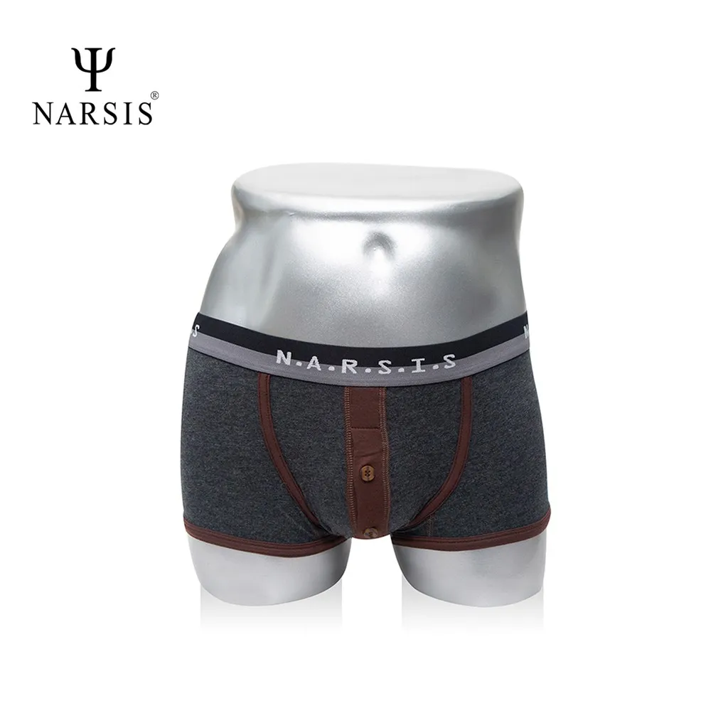 Ảnh Quần Boxer Nam Narsis Màu Xám Phối Viền Nâu Chất Liệu Mềm Mịn Co Giãn Tốt Êm Ái 1