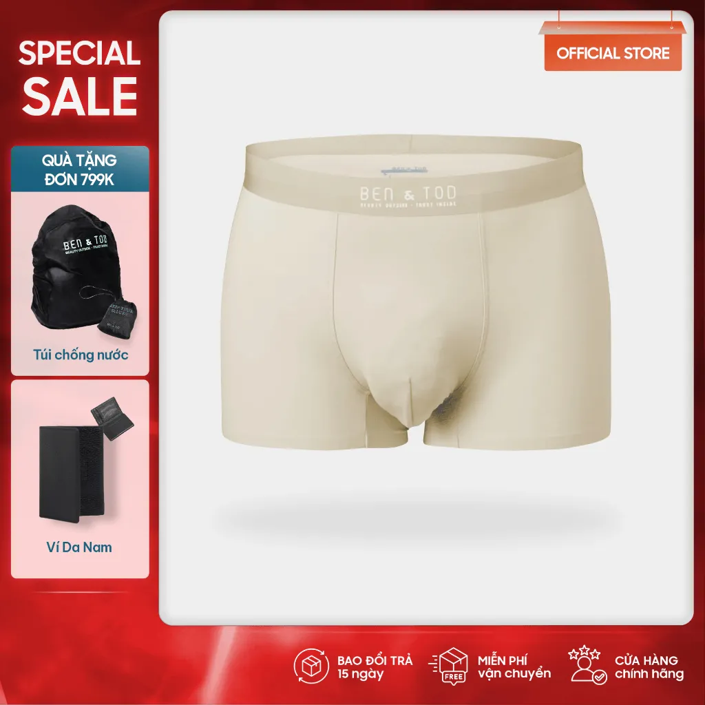 Ảnh Quần Boxer nam Seamless BEN & TOD DLB4610BC011 mềm mại lớp vải lót kháng khuẩn cotton co giãn thoáng mát 1