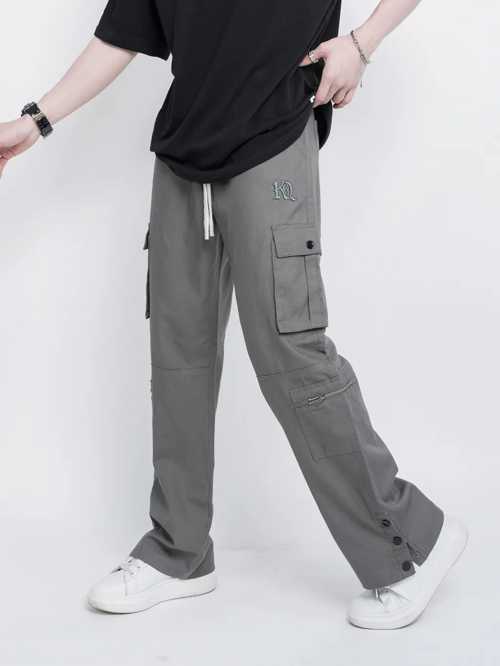 Ảnh Quần cargo nam nữ KQSTYLING kaki co giãn vải mềm lưng thun - V6 - Xám Đậm 1