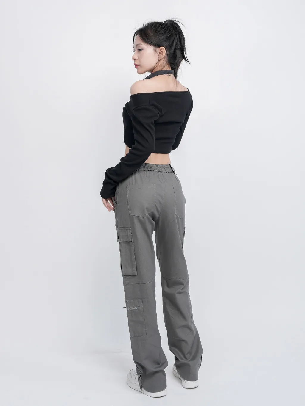 Ảnh Quần cargo nam nữ KQSTYLING kaki co giãn vải mềm lưng thun - V6 - Xám Đậm 3