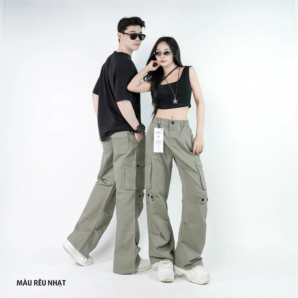Ảnh Quần Cargo Túi Hộp Unisex Kaki 100 Cotton KQSTYLING Ống Rộng Form Wide Cạp Nút Chun Sau WDV01 2