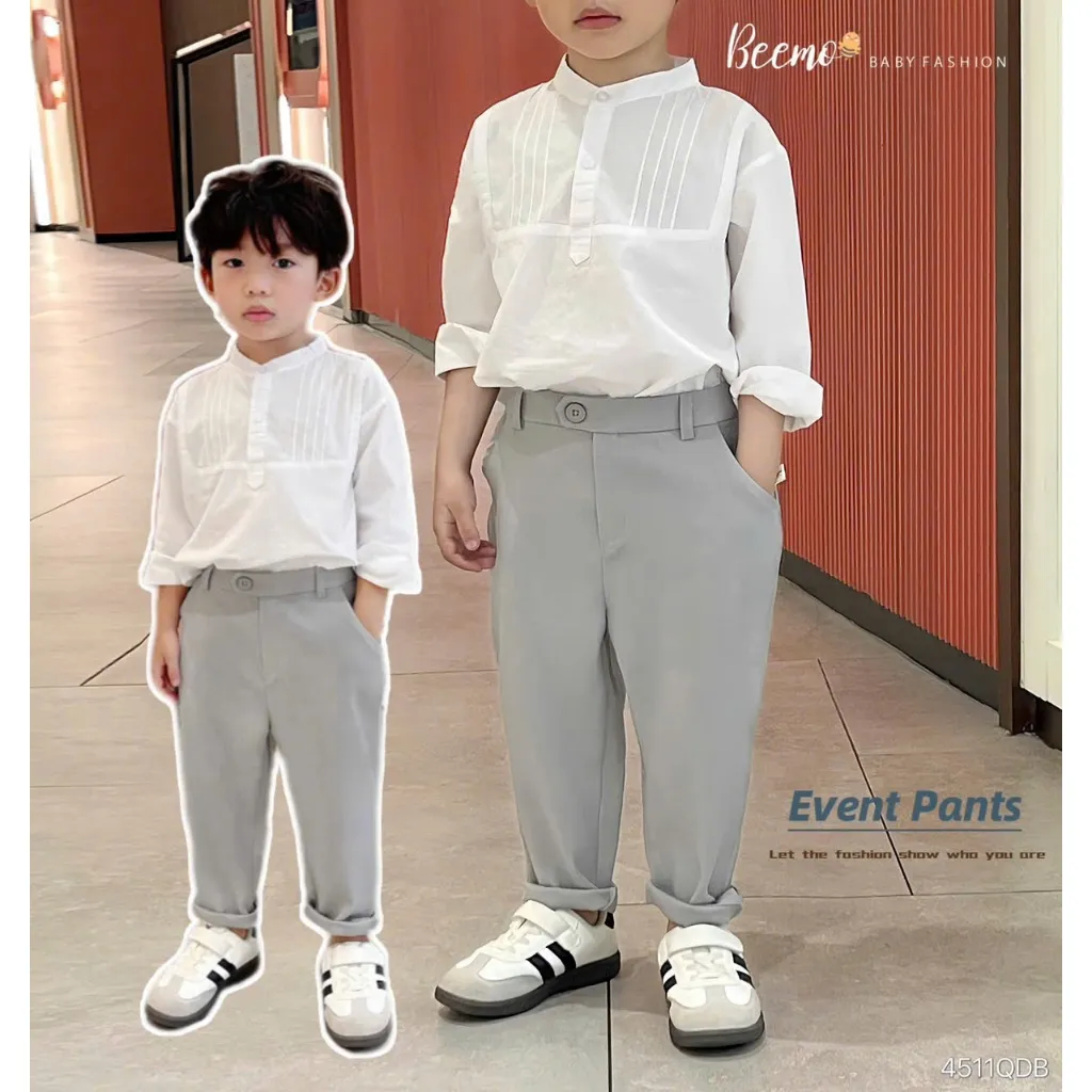 Ảnh Quần dài âu Beemo FORM RỘNG phối túi sau vải chéo hàn mặc đi học, đi tiệc, sự kiện cho bé trai 9-24kg 4511QDB 1