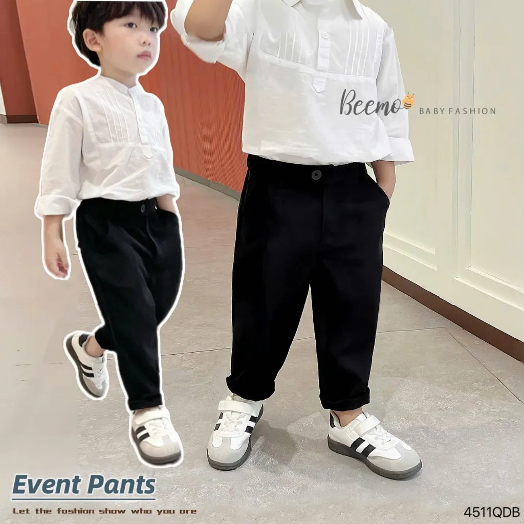 Ảnh Quần dài âu Beemo FORM RỘNG phối túi sau vải chéo hàn mặc đi học, đi tiệc, sự kiện cho bé trai 9-24kg 4511QDB 3