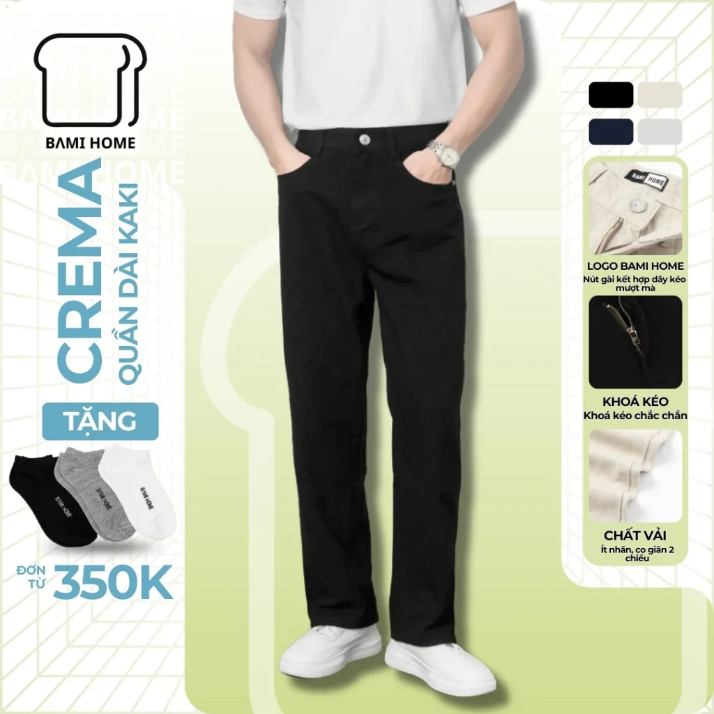 Ảnh Quần dài kaki nam CREMA BAMI HOME, Quần tây kaki cotton phong cách công sở Hàn Quốc QK14 1