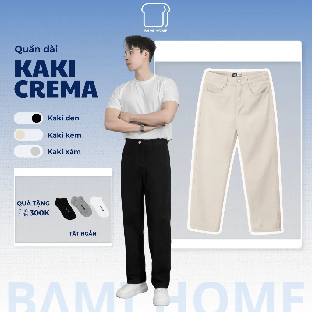 Ảnh Quần dài kaki nam CREMA BAMI HOME, Quần tây kaki cotton phong cách công sở Hàn Quốc QK14 3