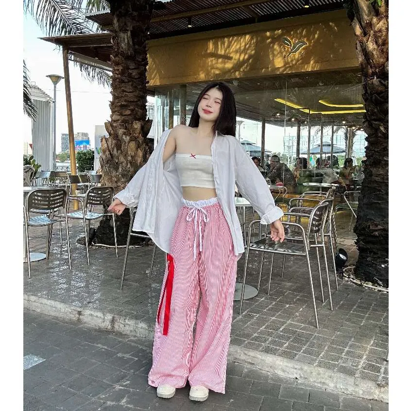 Ảnh Quần Dài Kẻ Sọc SAIGONESE Quần Lưng Chun Ống Rộng Form Ống Suông Vải Kate Unisex 2