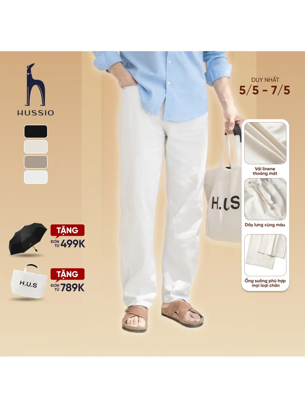 Ảnh Quần dài LINENE SIMON nam form suông, vải Linen mềm mịn, thoải mái, thanh lịch - HUSSIO 1