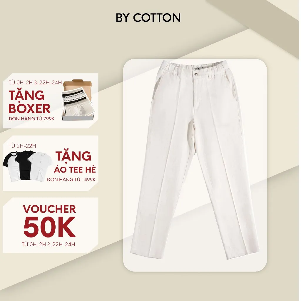 Ảnh Quần Dài Nam Cao Cấp Linen Form Ống Đứng Màu Kem 2025 By Cotton 1