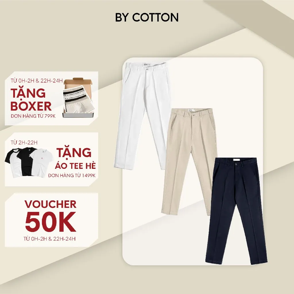 Ảnh Quần Dài Nam Cao Cấp Regular Chinos Kaki 3 Màu Lựa Chọn By Cotton 1