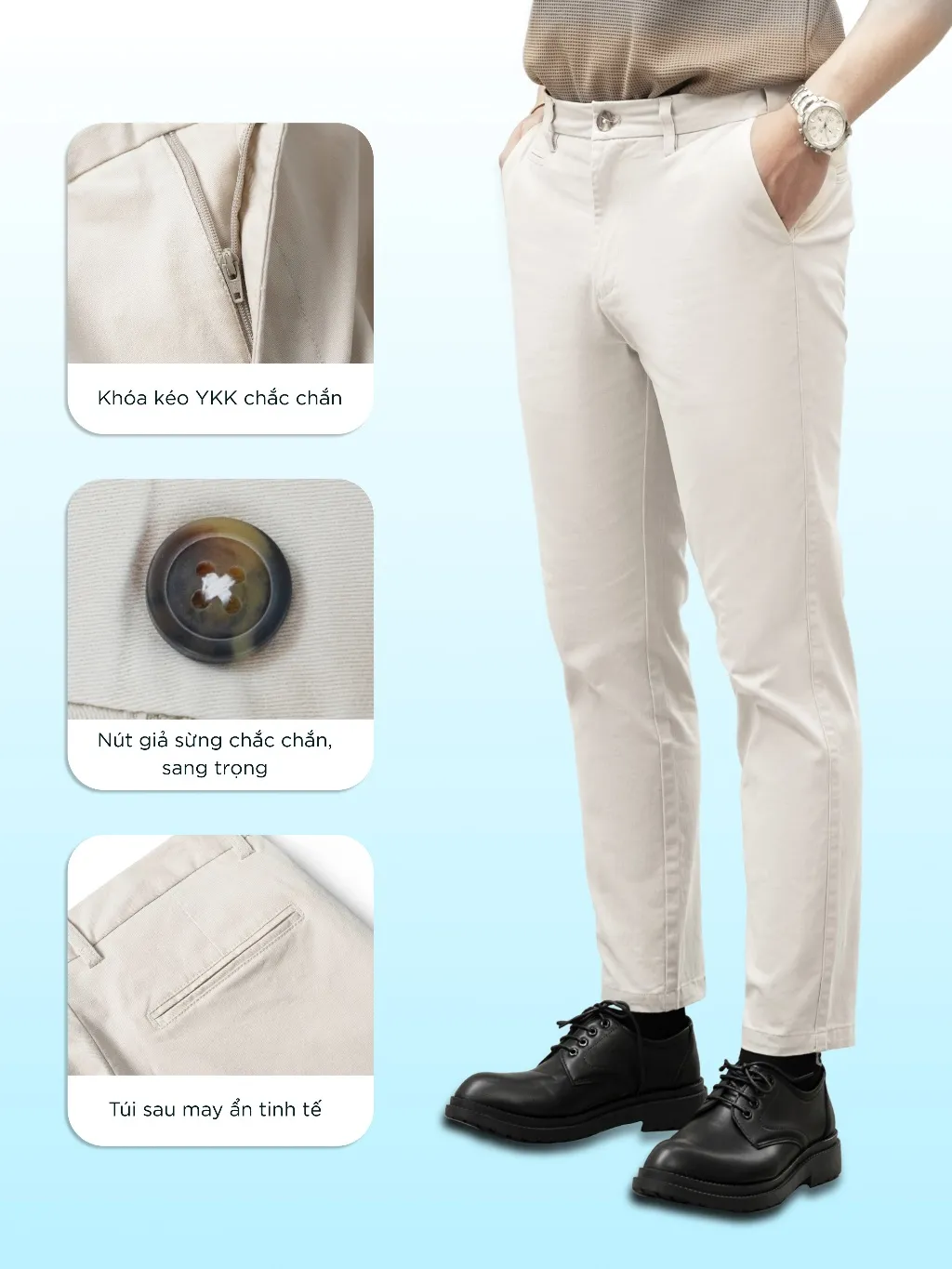Ảnh Quần dài nam CHINOS vải Kaki nhung cao cấp, co giãn, mềm mịn, trẻ trung, thanh lịch - HUSSIO 4