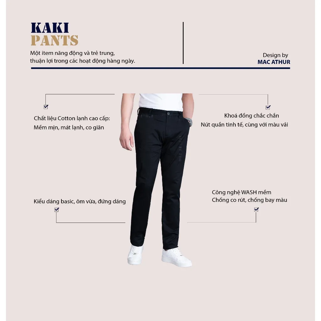 Ảnh Quần dài nam kaki MAC ARTHUR form chuẩn form tôn dáng sang trọng, mềm mịn, co giãn tốt 3