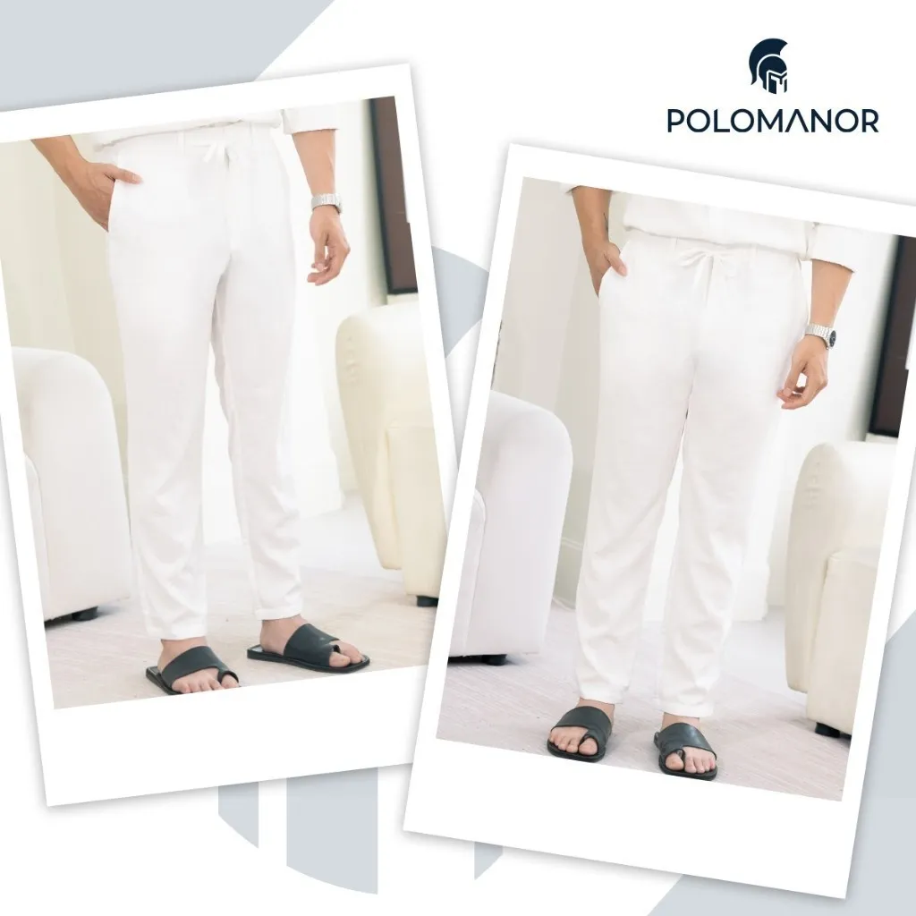 Ảnh Quần dài nam ống suông LINEN POLOMANOR chất đũi cao cấp, lưng thun mềm mại thoải mái, nam tính 3