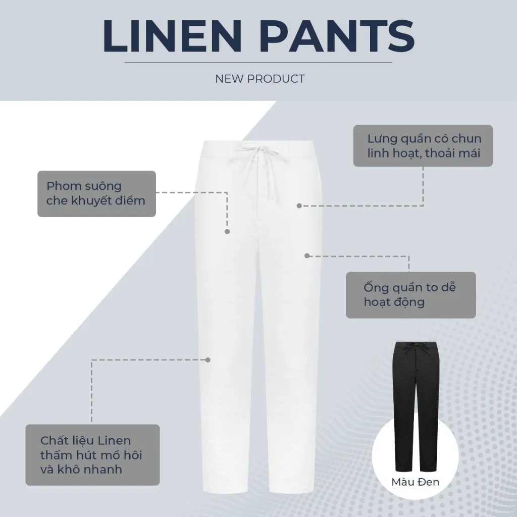 Ảnh Quần dài nam ống suông LINEN POLOMANOR chất đũi cao cấp, lưng thun mềm mại thoải mái, nam tính 4